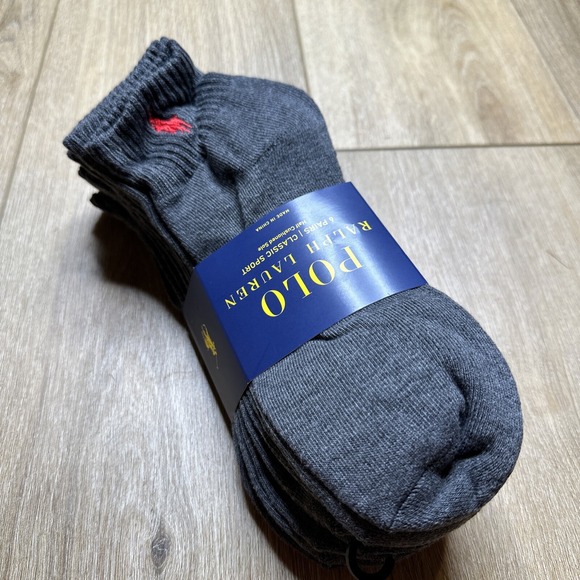 Polo Ralph Lauren Athletic 6-Pair Men's Quarter Crew Socks - Gray Shoe Size 6-12 - Picture 1 of 6